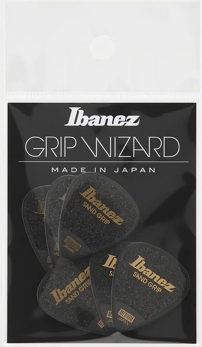 Ibanez Grip Wizard Series Sand Grip Flat Pick - schwarz 6 Stück